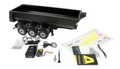 AMEWI Trojnápravový kovový sklápací príves v mierke 1:14, čierny