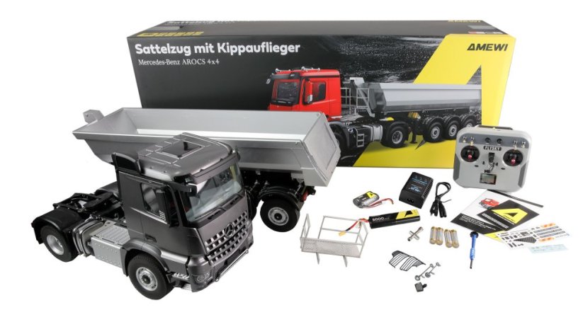 AMEWI Ťahač Mercedes-Benz Arocs  4x4 1:14 RTR s návesom - antracit