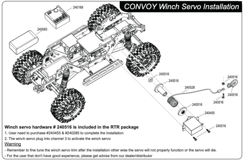 Absima / domontáž navijáku / Winch Servo pre EVO V2
