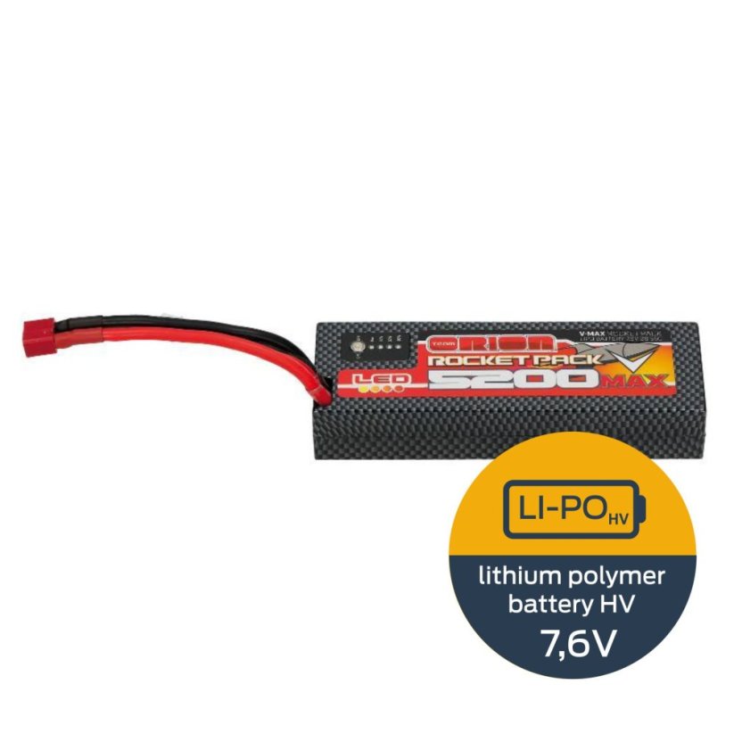ABSIMA batéria Rocket Pack V-Max LiPo 5200 55C Rectangular (LED, 7.6V, 2S, Deans)