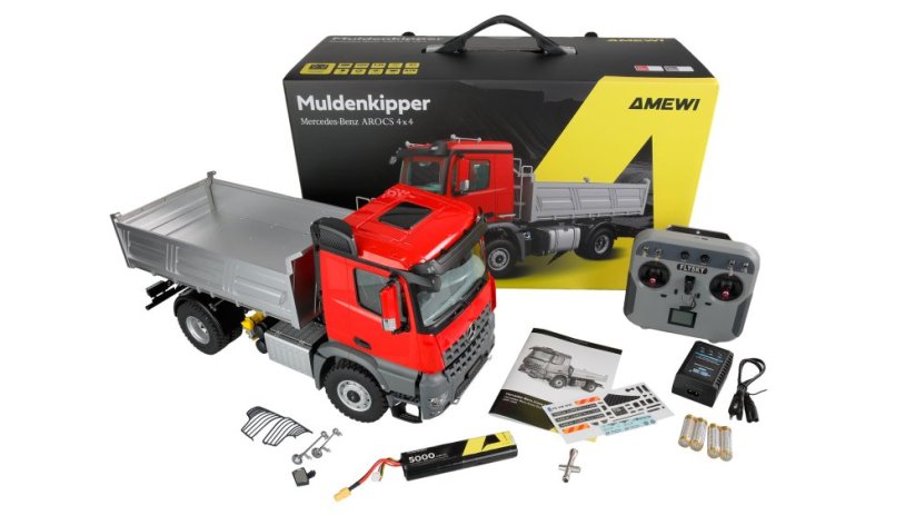 Amewi Mercedes-Benz Arocs Muldenkipper 4x4 1:14 RTR, červený