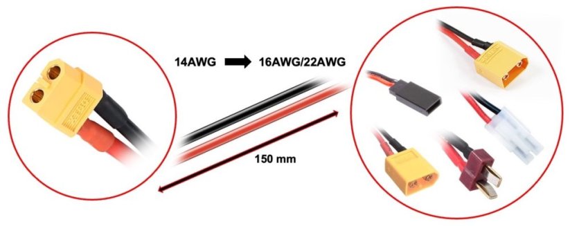 ABSIMA Multi kabeláž k nabíjačke 30cm, XT60 na XT60/XT90/T-Plug/Tamiya/FUT/JR