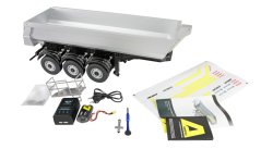 AMEWI Trojnápravový kovový sklápací príves v mierke 1:14, strieborný