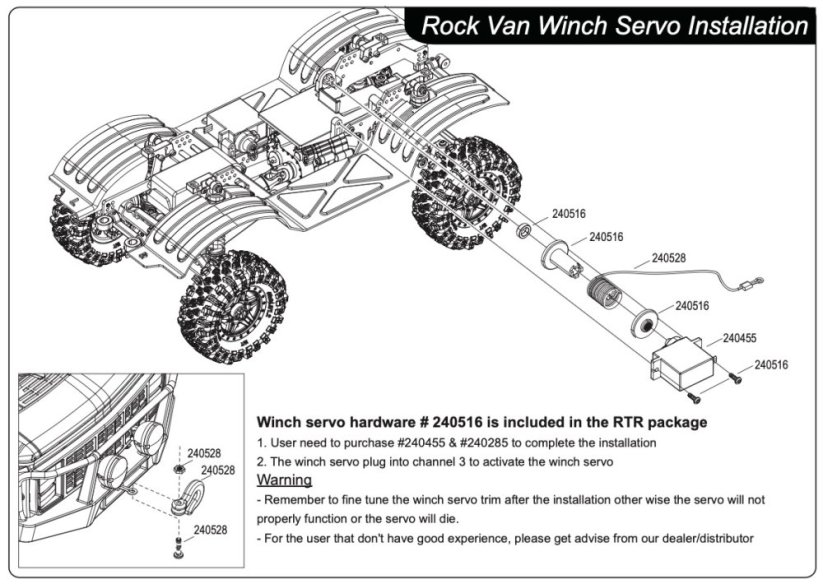Absima / domontáž navijáku / Winch Servo pre EVO V2